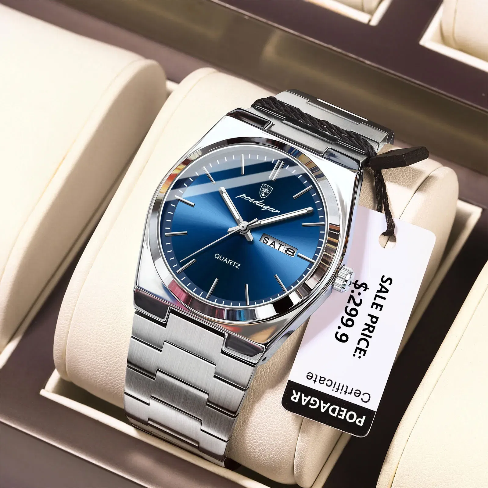 Color: Coffee - POEDAGAR Luxury Watch For Man Waterproof Luminous Date Week Stainless Steel Men Watch Casual Quartz Men's Watches Male Clock+box