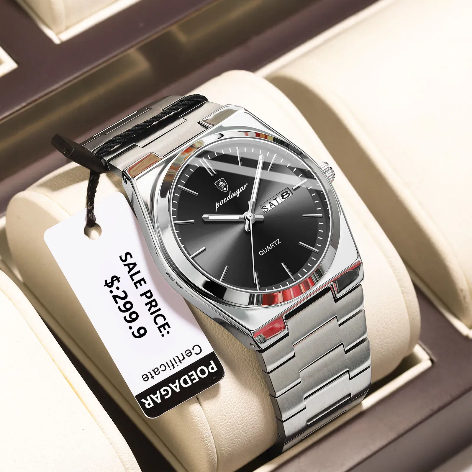 Color: Coffee - POEDAGAR Luxury Watch For Man Waterproof Luminous Date Week Stainless Steel Men Watch Casual Quartz Men's Watches Male Clock+box