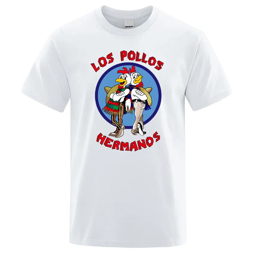 Color: Red, Size: S - LOS POLLOS Hermanos Funny Printed T-Shirt Men Fashion Casual Short Sleeves Summer Cotton Breathable Tshirt Chicken Brothers Tee