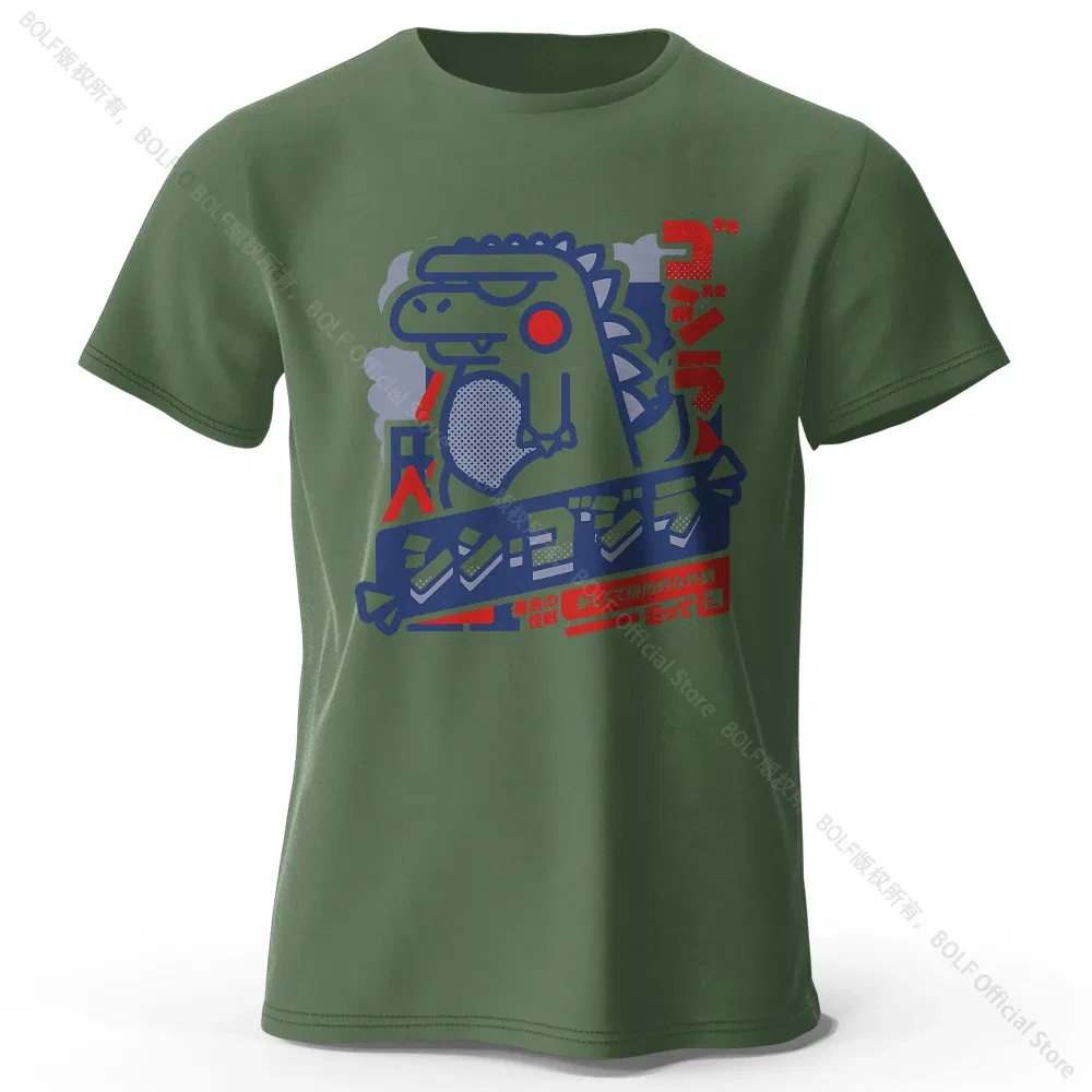 Color: army green, Size: L - Harajuku Kawaii Animal Printed 100% Cotton T-Shirt, Lightweight Round Neck Short Sleeve Tee, Unisex Casual Wear