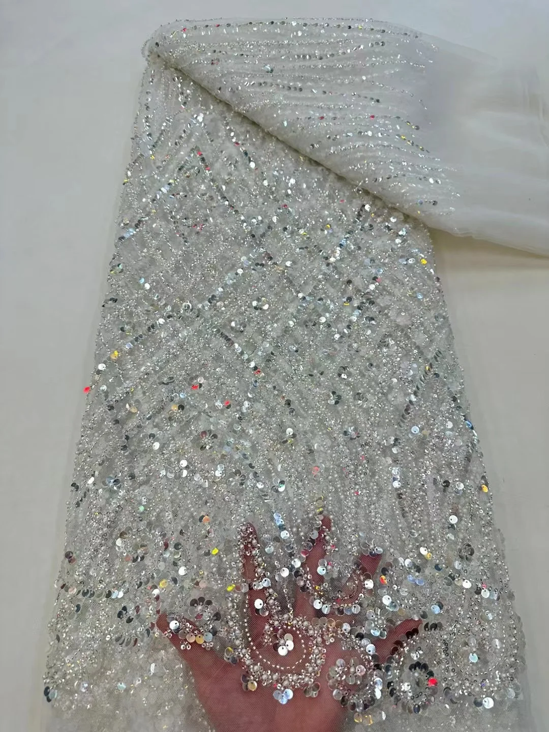 Color: green, Width: 120cm, Length: 5 yards - Ni Ai African Sequins Beaded Groom Lace Fabric High Quality French Tulle Lace Fabric 2025 Embroidery Nigerian Lace Fabrics