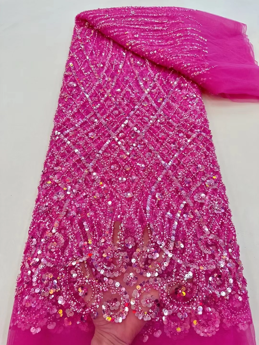 Color: green, Width: 120cm, Length: 5 yards - Ni Ai African Sequins Beaded Groom Lace Fabric High Quality French Tulle Lace Fabric 2025 Embroidery Nigerian Lace Fabrics