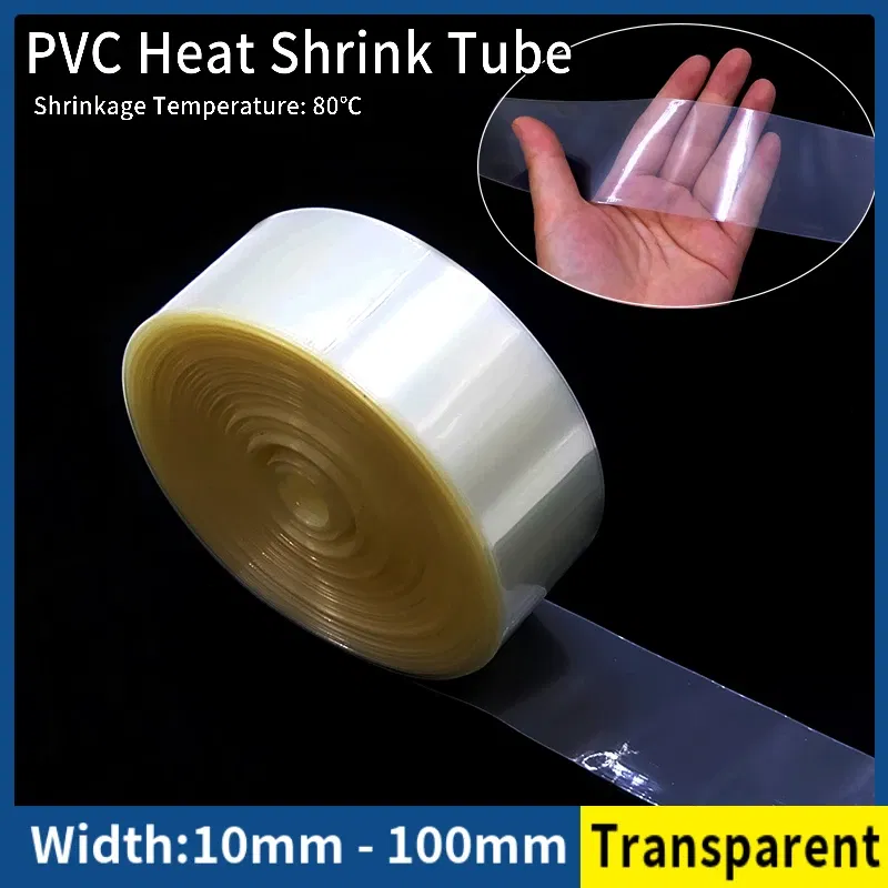 Color: Clear, Length: 100m, Inside Diameter: 4.8mm - 1/5/20M 18650 Battery PVC Heat Shrink Tube Pack 10mm~ 100mm Insulated Film Wrap Lithium Case Protection Cable Sleeve Transparent