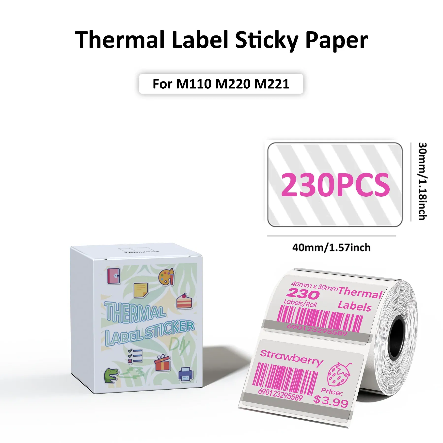 Color: pink - Original M110 M220 Clear Thermal Labels -1.57"x2.36" (40x60mm) Transparent Waterproof Label Refills Compatible with Phomemo M110