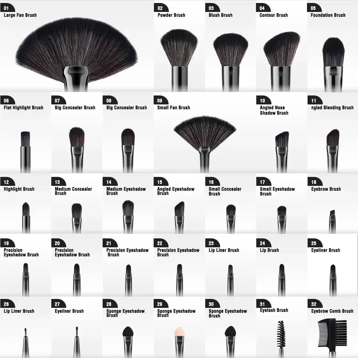Handle Color: Black, Ships From: CHINA - Kaizm 32pcs Natural Hair Makeup Brushes Set Cosmetic Foundation Powder Eyeshadow Eyebrow Premium Wooden Make Up Brush Tools Kits