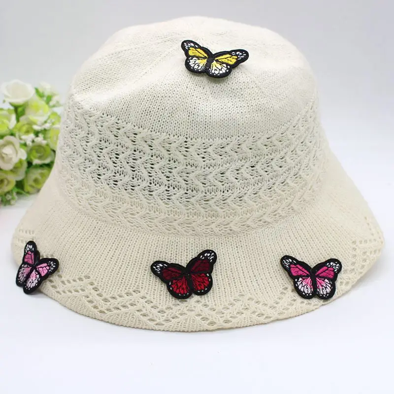 Color: khaki - Butterfly Daisy Embroidery Patches for Clothing Thermoadhesive Patches DIY Fusible Patch on Kids Clothes Sunflower Badges Sewing
