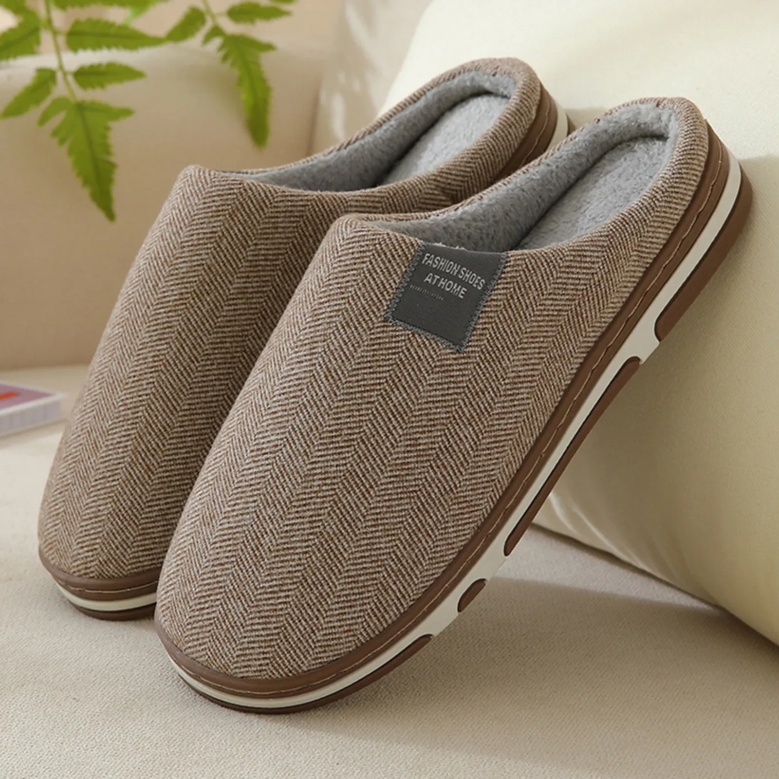 Color: Brown, Shoe Size: 46.5 - Women'S Slippers Shoes Warm Home Shoes Men'S Indoor Soft-Soled Men'S Slipper Mens Down Slippers