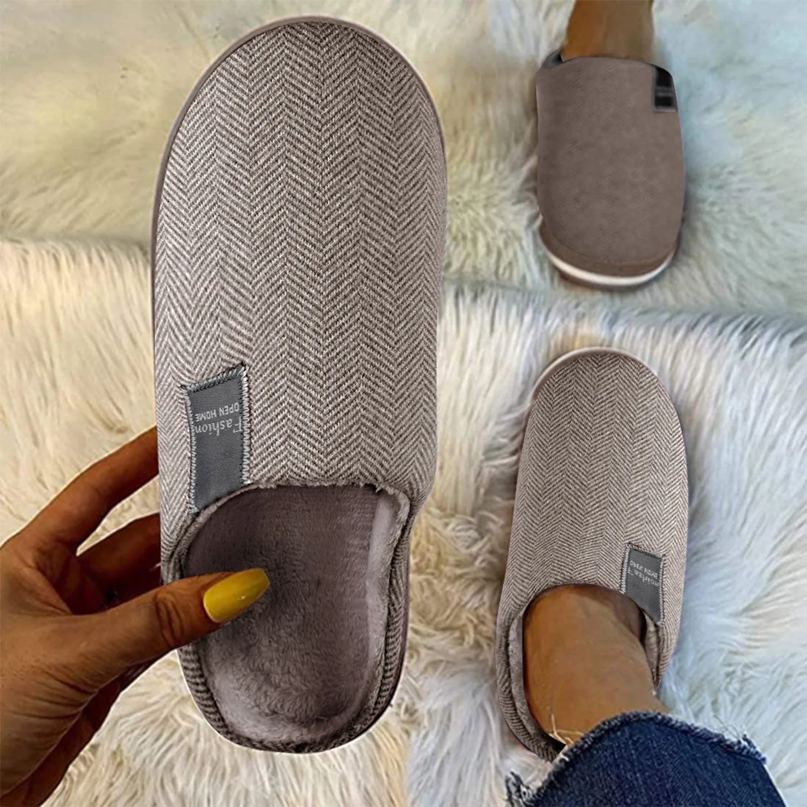 Color: Brown, Shoe Size: 46.5 - Women'S Slippers Shoes Warm Home Shoes Men'S Indoor Soft-Soled Men'S Slipper Mens Down Slippers
