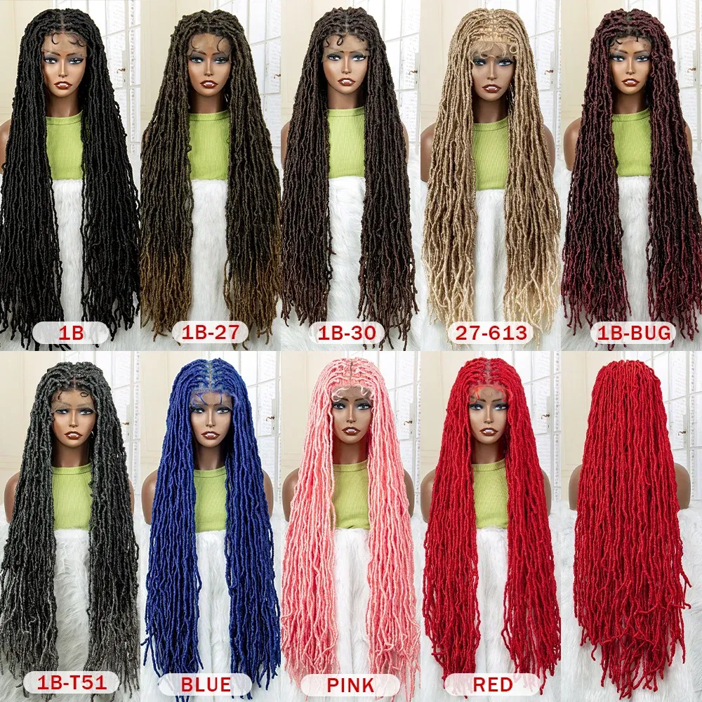 Super Long 36 Inches Synthetic Full Lace Dreadlock Box Braided Wigs for Afro Black Women Black Knotless Braiding Wigs