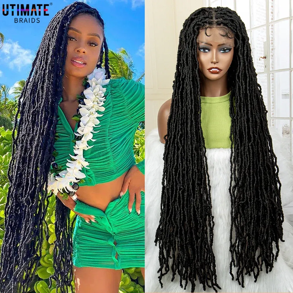 Super Long 36 Inches Synthetic Full Lace Dreadlock Box Braided Wigs for Afro Black Women Black Knotless Braiding Wigs
