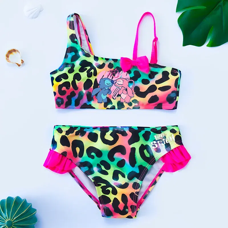 Color: Clear, Size: L - Lilo Stitch Gilrs Bow Bikini Set Trendy Two-Piece Swimsuits for Summer Stylish Beachwear Pool Fashion Bathing Suits 3-12Y