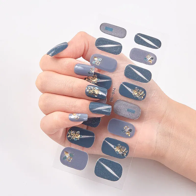 Color: black - 16 Tips/Sheet Patterned Nails With Creative Nail Polish Nail Art Stickers 2020 Temporary Tattoos Kids Full Cover Nail Stickers
