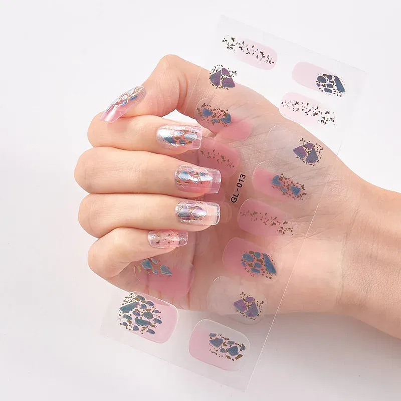 Color: black - 16 Tips/Sheet Patterned Nails With Creative Nail Polish Nail Art Stickers 2020 Temporary Tattoos Kids Full Cover Nail Stickers