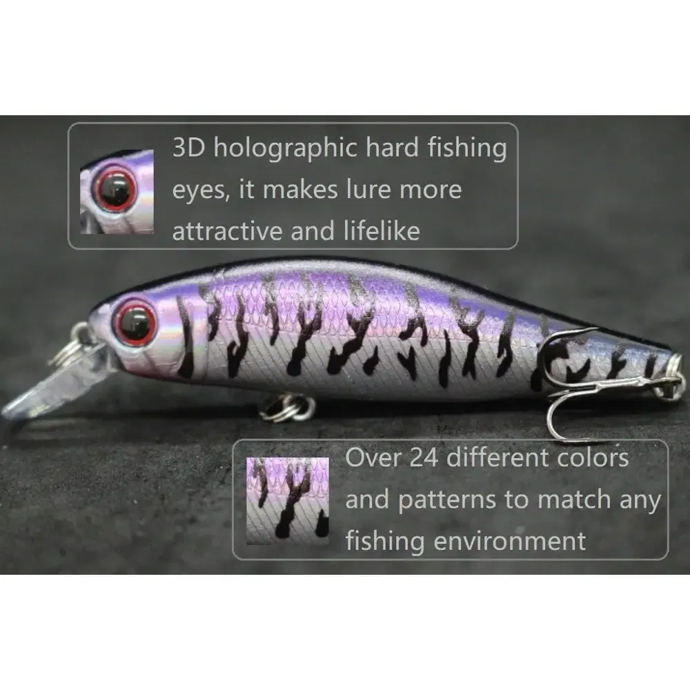 Color: Dark Grey - wLure Minnow Fishing Lure Jerkbait 9g 8cm 0.5 Meter Depth 2 Black Nickle #8 Hooks 3D Hard Eyes M606
