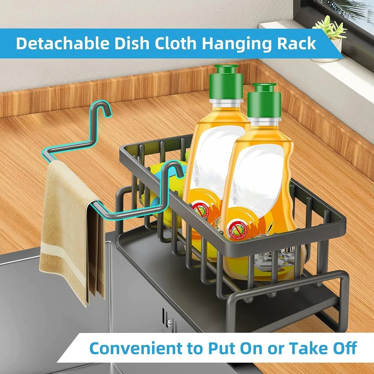 Color: Light Grey - Kitchen Sink Drain Rack Organizer Sponge Storage Faucet Holder Soap Drainer Dishcloth Towel Rack Kitchen Sink Organizer