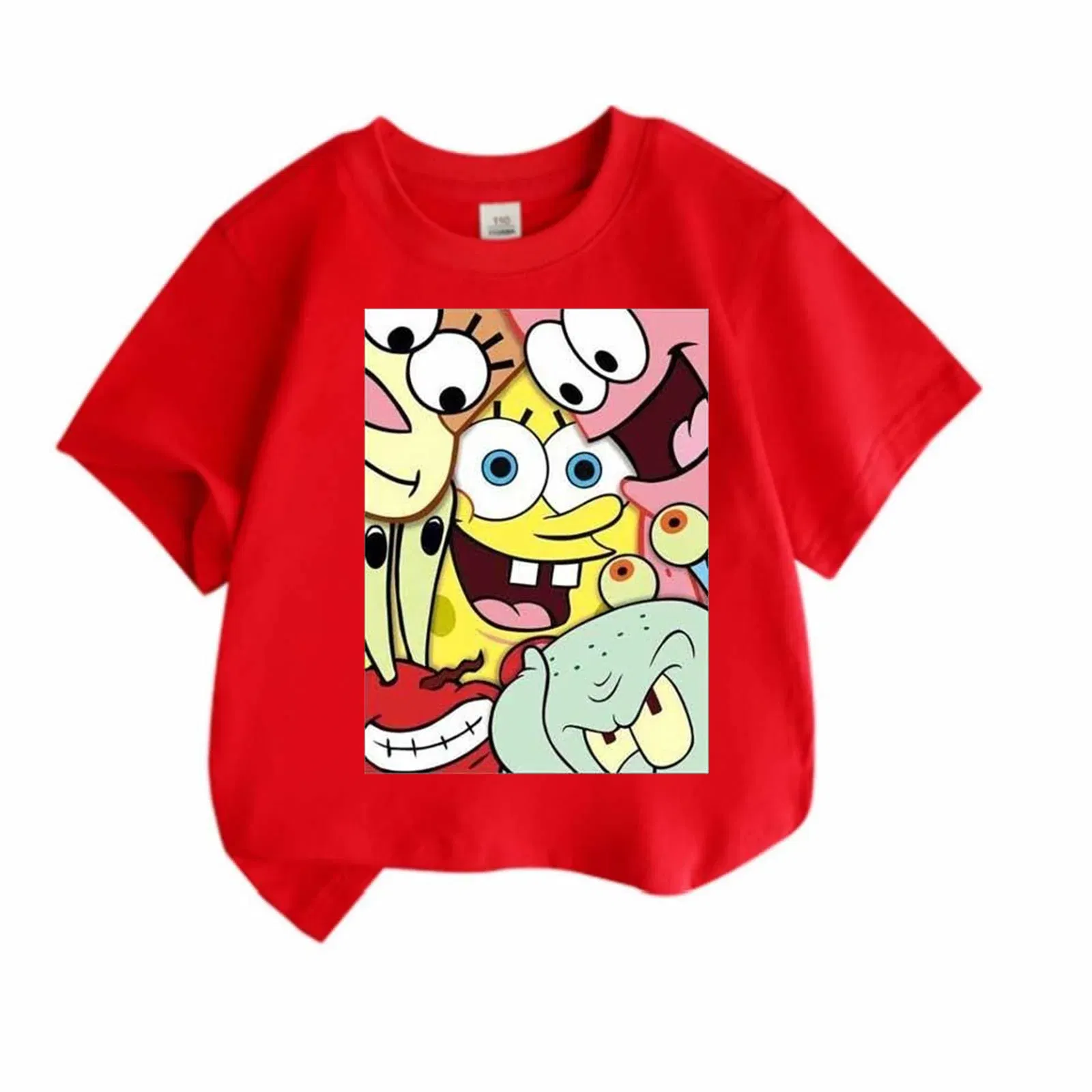 Color: MULTI, Kid Size: 13T - Mr. Krabs Squidward Sandy Spongebob T-shirt 100%Cotton Children Round Neck Short-sleeved Boys Girls Fashion Kids Clothes