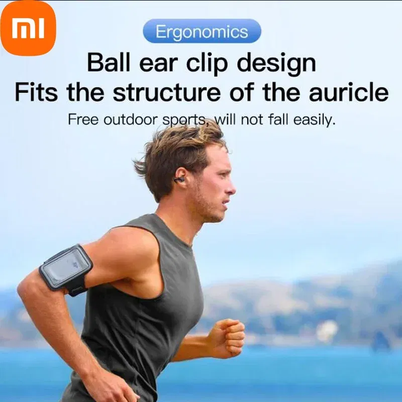 Color: Beige - Xiaomi Ear-Clip Bluetooth-compatible Headphones Bone Conduction Earphone Wireless Earbuds 3D Surround Stereo Bass Sports Headset