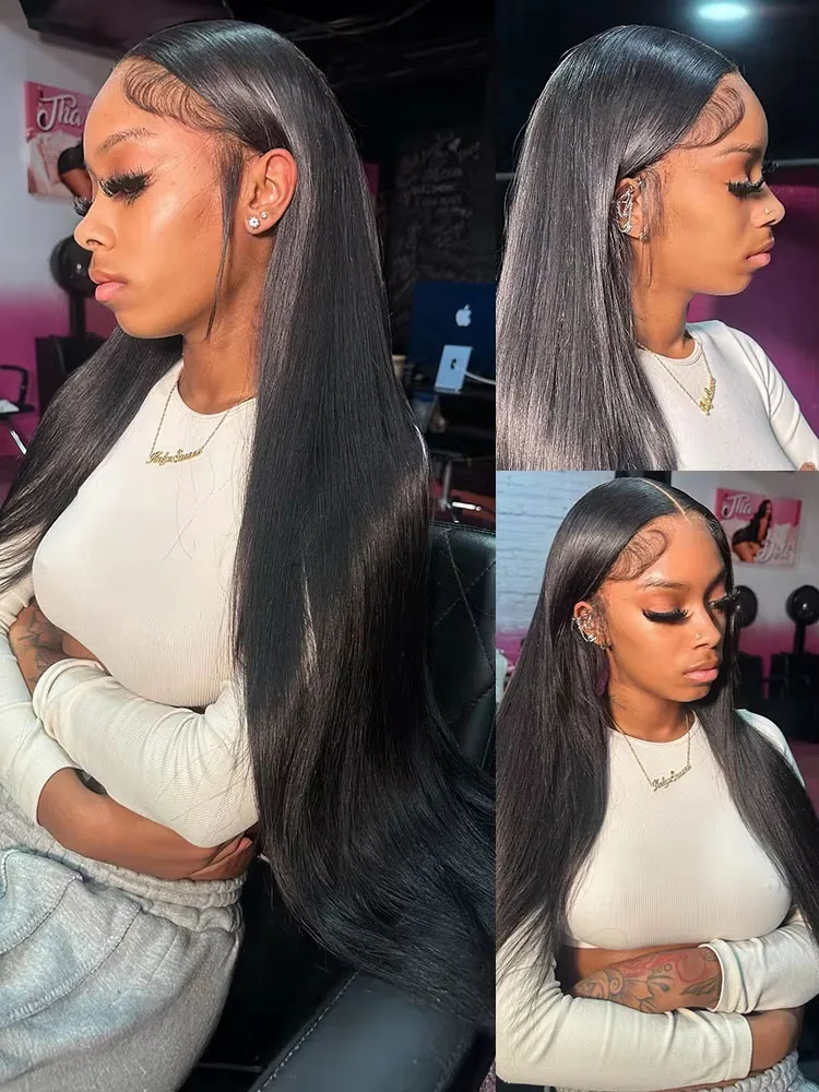 Hair Color: #1B, Density: 220%, Ships From: CHINA, Stretched Length: 20inches - 5x5 Glueless Wig Wear and Go Human Hair Ready To Wear HD Lace Glueless Wigs Bone Straight Lace Front Human Hair Wig For Women