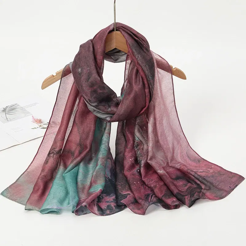 Color: Dark Khaki - 1Pcs Ramadan Hijab Leopard Print Women Bohemian Watercolor Soft Muslim Hijabs Floral Breathable Shawl Wrap Scarf Headscarf Warm