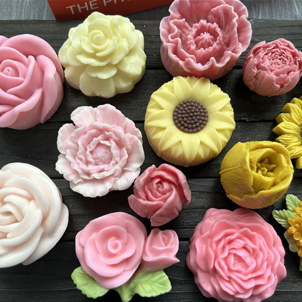Color: Light Grey - Lotus Flower Silicone Candle Mold Sunflower Peony Multi Style Soap Resin Crystal Mould Heart Rose Chocolate Ice Making Set Gifts