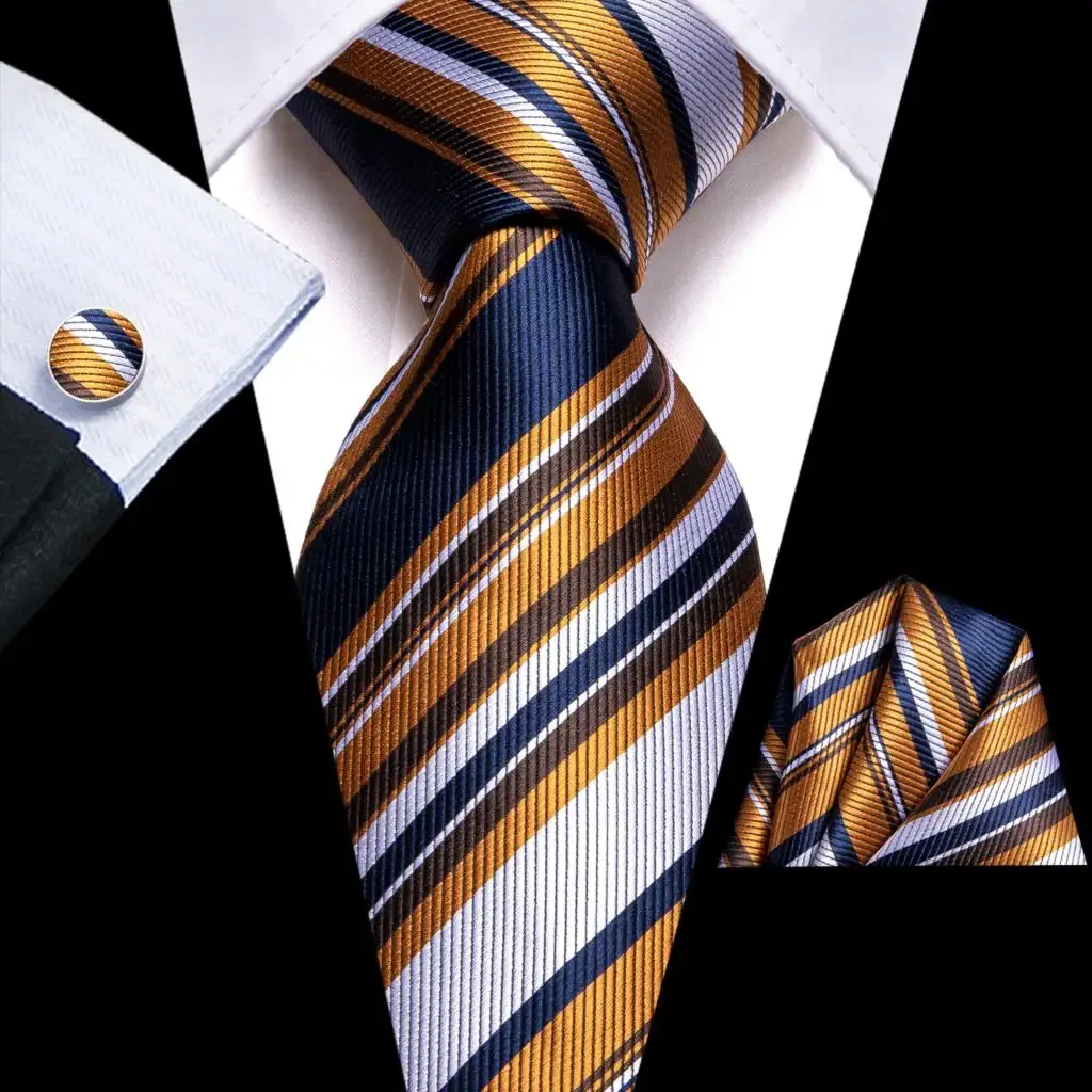 Color: light yellow - Hi-Tie Purple Paisley Silk Elegent Tie for Men Novelty Design Handky cufflink Tie Set Party Business Wedding Dropshipping
