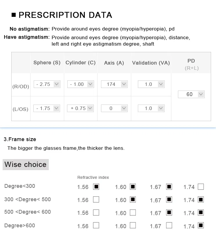 Lenses Color: black, Lens Index: 1.67 - Custom a Pair Of Optical Lens Progressive Multi-focus & Anti-blue Light Myopia Presbyopia Scratch-resistant 1.56 1.61 1.67 Index