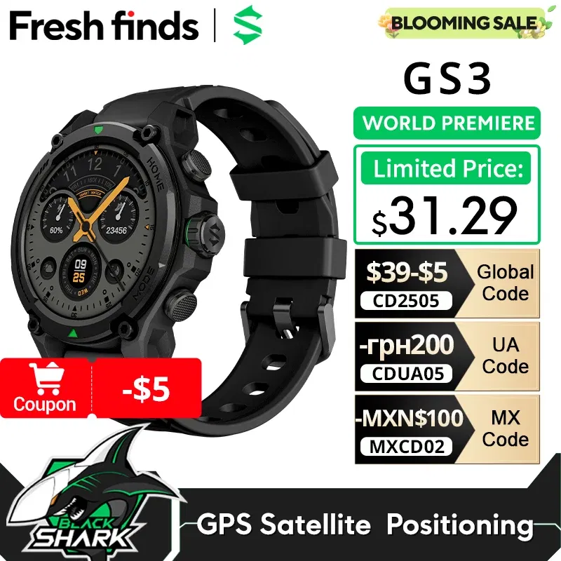 Color: MULTI, Ships From: CHINA - [World Premiere]Blackshark GS3 Smart Watch Global Version 1.43"AMOLED Display GPS Satellite Positioning 21 Day Life 5ATM