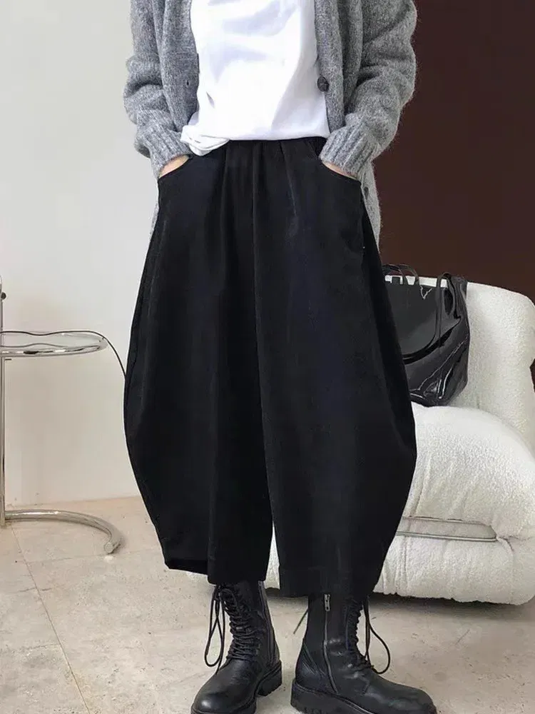 Color: Beige, Size: M - 2023 Autumn Casual Harem Pants Women Cotton High Waisted Trousers Retro Loose Bloomers Women's Oversize Pants Baggy Sweatpants