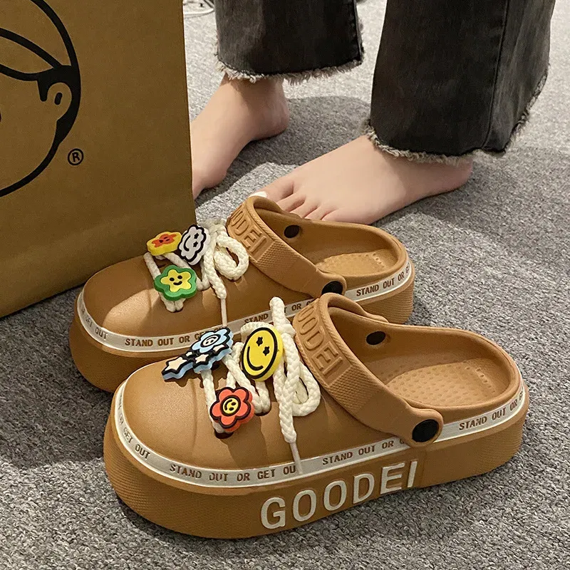 Color: black, Shoe Size: 21 - Women Sandals 2024 New Arrival Elegant Clogs Fashion Street Beach Slides Height Increasing Slippers For Girls