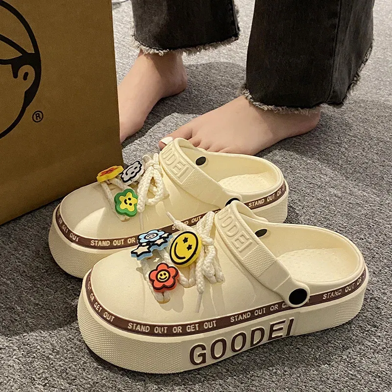 Color: black, Shoe Size: 21 - Women Sandals 2024 New Arrival Elegant Clogs Fashion Street Beach Slides Height Increasing Slippers For Girls