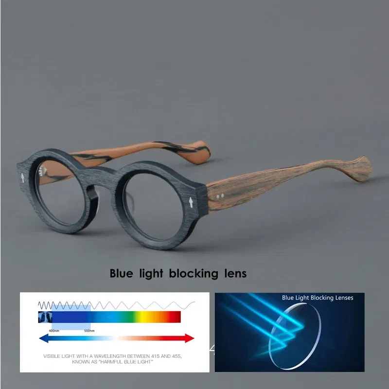 Frame Color: Khaki, Eye Prescription: +200 - VCKA Round Acetate Reading Glasses Frame Retro Men Prescription Anti-blue discolor Women Custom Optics Retro Eyewear +0.50to +10