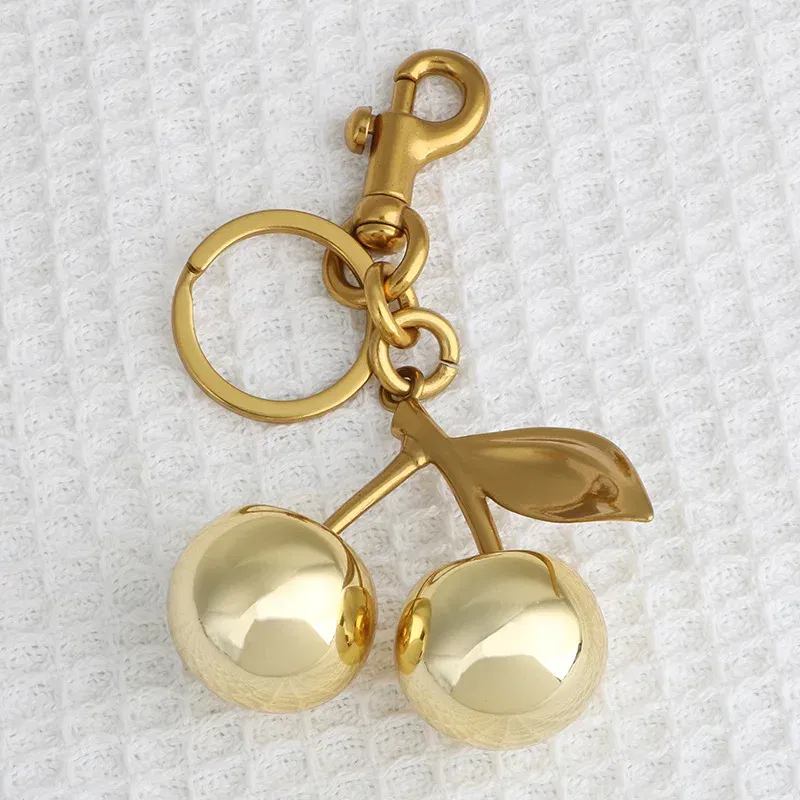 Color: Light Gold - Fashion Glitter Gold Cherry Keychain Summer Fruits Cherries Pendant Keyring For Women Men Jewelry Bag Accessories Gift
