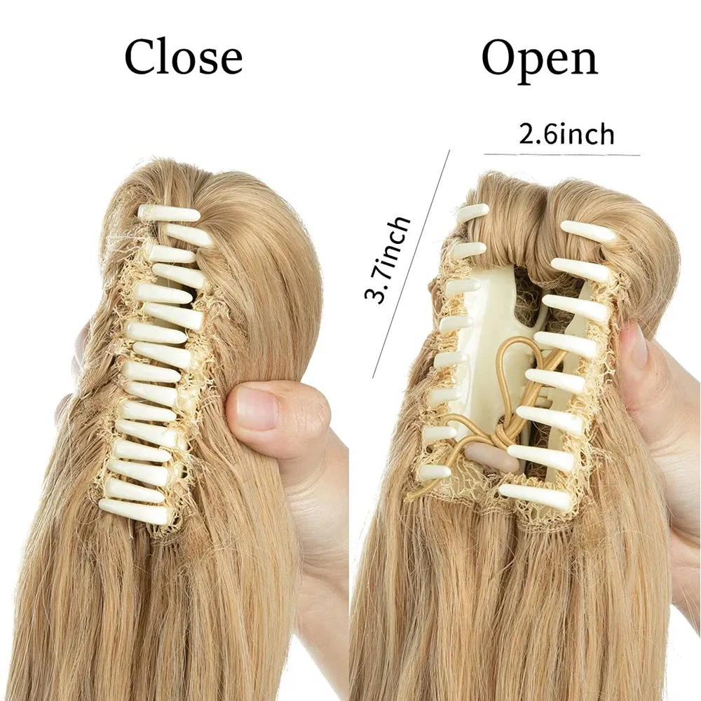 Color: 1B/27HL, Stretched Length: 14inches - Synthetic Claw Clip In Ponytail Hair Extensions 14 Inch Wavy Hairpiece Fake Blonde Black Hair False Pigtail With Elastic Band