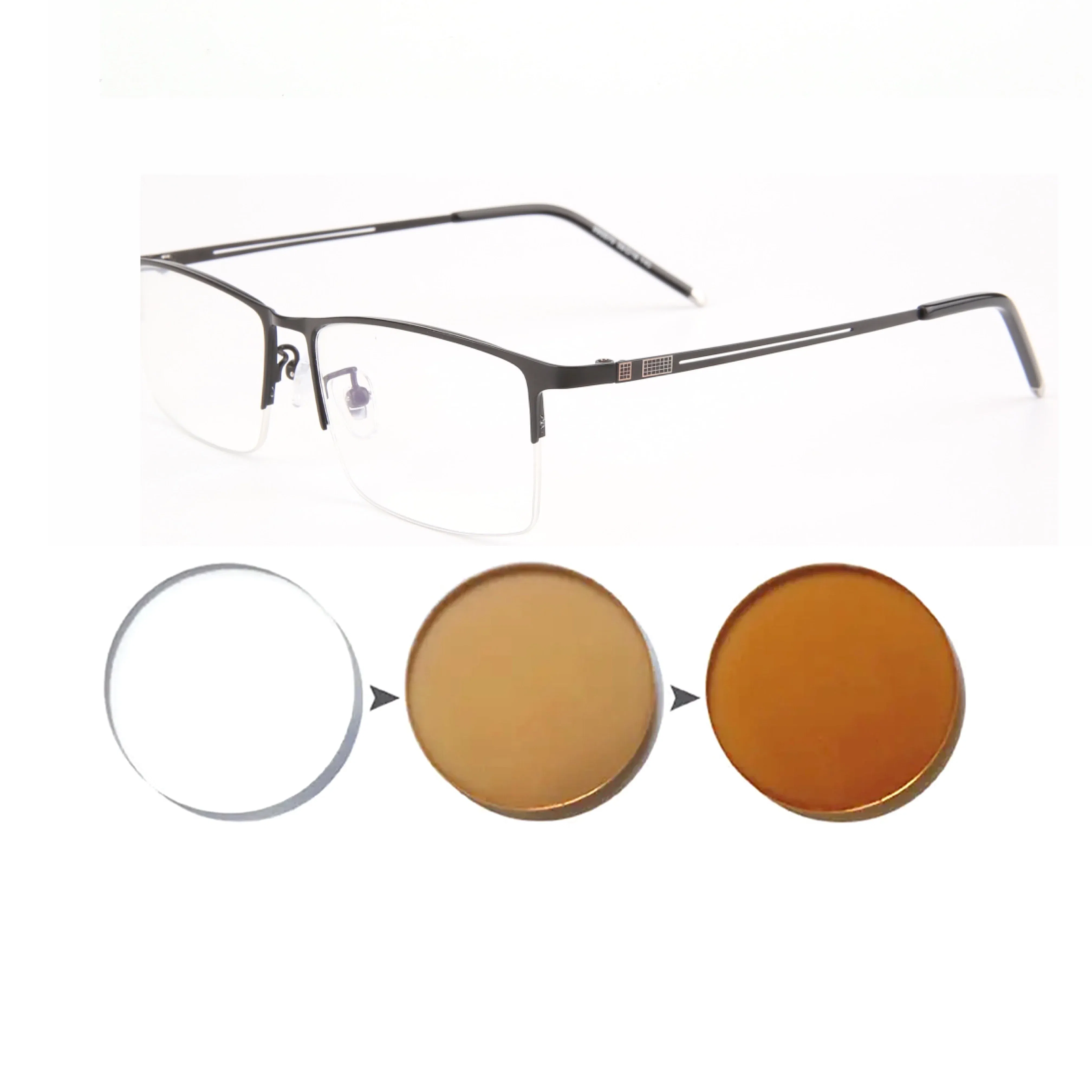 Frame Color: Pink, Eye Prescription: +150 - Sun Photochromic Finished Myopia Glasses Women Men Metal Half Frame Chameleon Short-sight Eyewear0 -0.5 -0.75 -1.0 To -6.0
