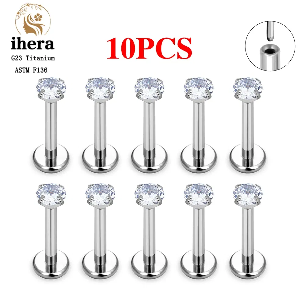 Metal color: Imitation Rhodium Plated, Ships From: CHINA, Main Stone Color: Blue - 10PCS G23 Titanium Lip Ring Labret Piercing Stud Earring CZ 16/18/20G Push Pin Ear Tragus Cartilage Helix Conch Pierc? Jewelry