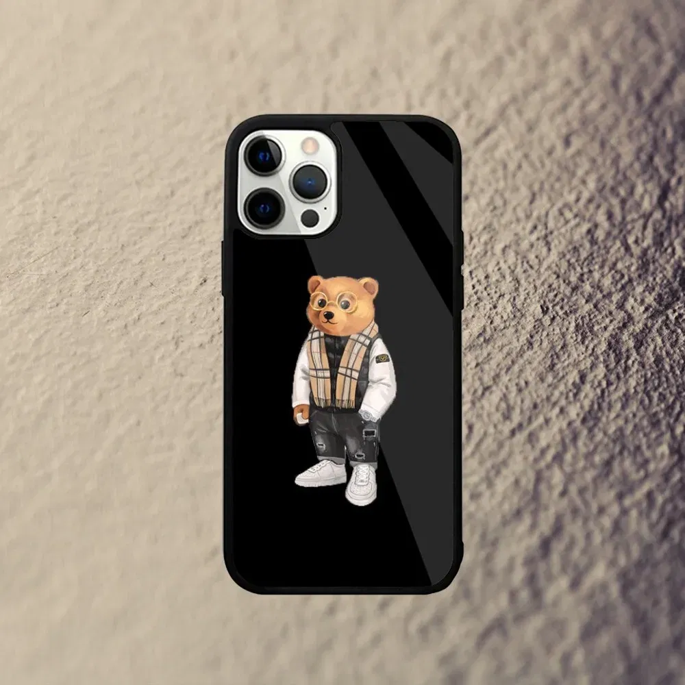 Color: Beige, Material: PE - Baron F-Filou Bear Fashion Phone Case For iPhone 15,14,13,12,11,Plus,Pro,Max Mini Magsafe Magnetic Wireless Charging
