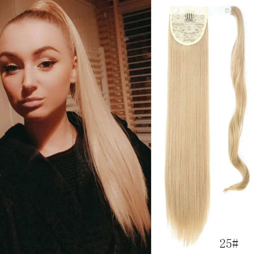 Color: #35 - LINWAN Synthetic Long Straight Wrap Around Clip In Ponytail Hair Extension Heat Reistan Pony Tail Fake Hair