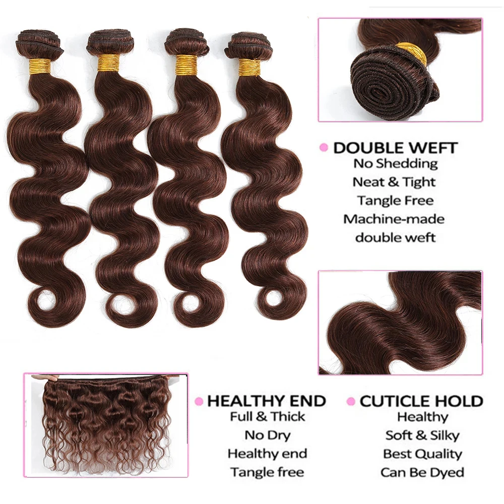 Bulk Buy: 3Pcs/Lot, Material Grade: Remy Hair, Length: 18 20 22 - Brown Body Wave Bundles 100% Human Hair #4 Colored Brazilian Remy Hair Extensions Weave 3 PCS/Lot 30 Inch Raw Human Hair Bundles
