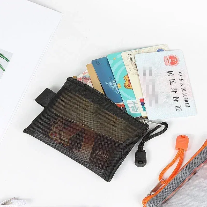 Color: MULTI - Mini Mesh Coin Bags Money Earphone Data Line Storage Bags Bus ID Credit Card Holder Zipper Pouch Traveling Small Coin Wallet