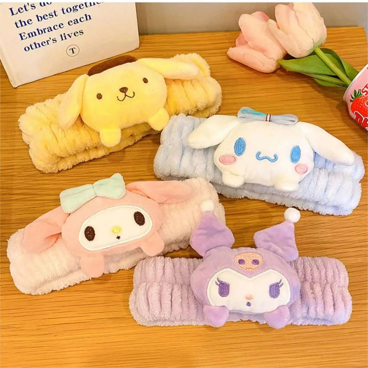 Color: WHITE - Sanrio Soft Plush Makeup Hairband Cute kuromi Cinnamoroll Melody Design Wash Face Makeup Non Slip Elastic Hair Accessories