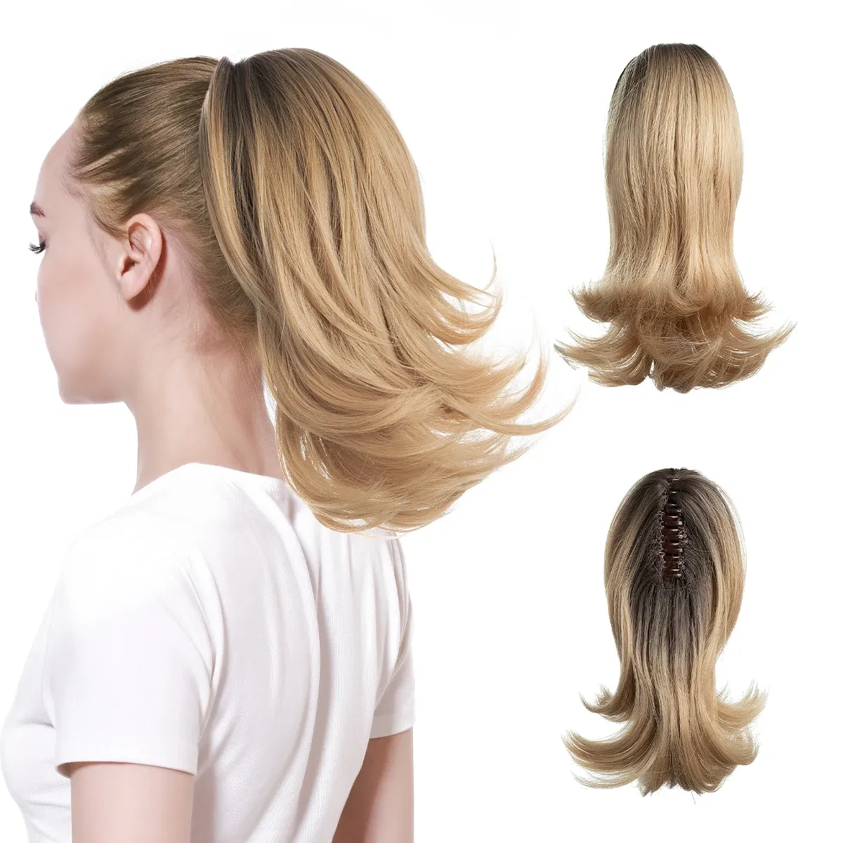 Color: 4/30HL, Stretched Length: 12inches - Synthetic Claw Clip In Ponytail Hair Extensions Hairpiece Horse Tail Fake Hair Wavy Blonde False Pigtail With Elastic Band