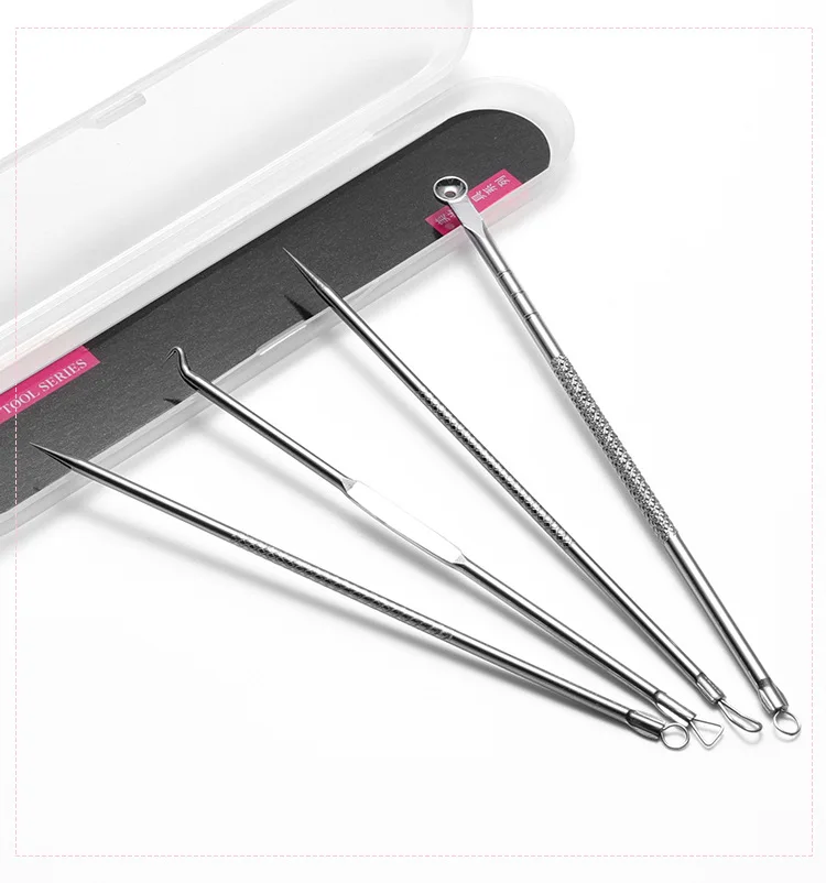Color: WHITE - 4PCS Stainless Steel Acne Needle Electroplating Colorful Rose Gold Acne Needle Extrusion Blackhead Tool Can Be Customized LOGO