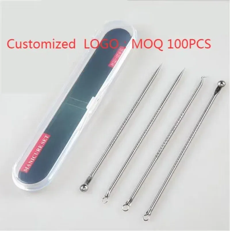 Color: WHITE - 4PCS Stainless Steel Acne Needle Electroplating Colorful Rose Gold Acne Needle Extrusion Blackhead Tool Can Be Customized LOGO