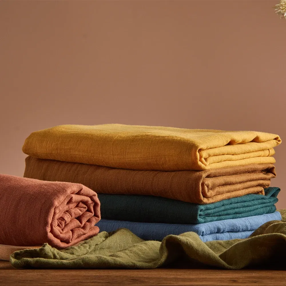 Color: Dark Khaki - Kangobaby New Design 2pcs Set Double Layers 100% Cotton Newborn Baby Muslin Swaddle Blanket