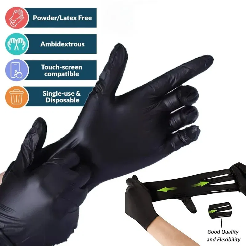 Color: black, Size: L - 20/50/100PCS Disposable Black Nitrile Gloves for Household Use Latex Free Powder Free Cleaning Gloves Tattoo Hairdressing Tools