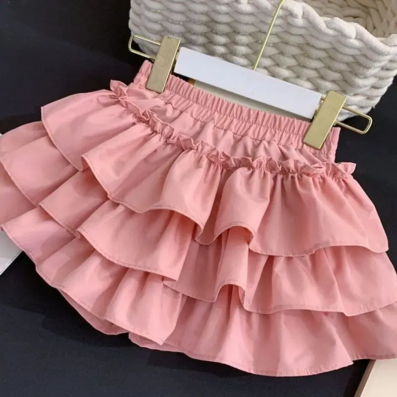 Color: Pink, Kid Size: 3T - Children Girls Pleated Cake Skirts Summer 2025 Elastic Waist Infant Babys Girls Bubble Skirts Toddler Kids Girls Princess Skirts