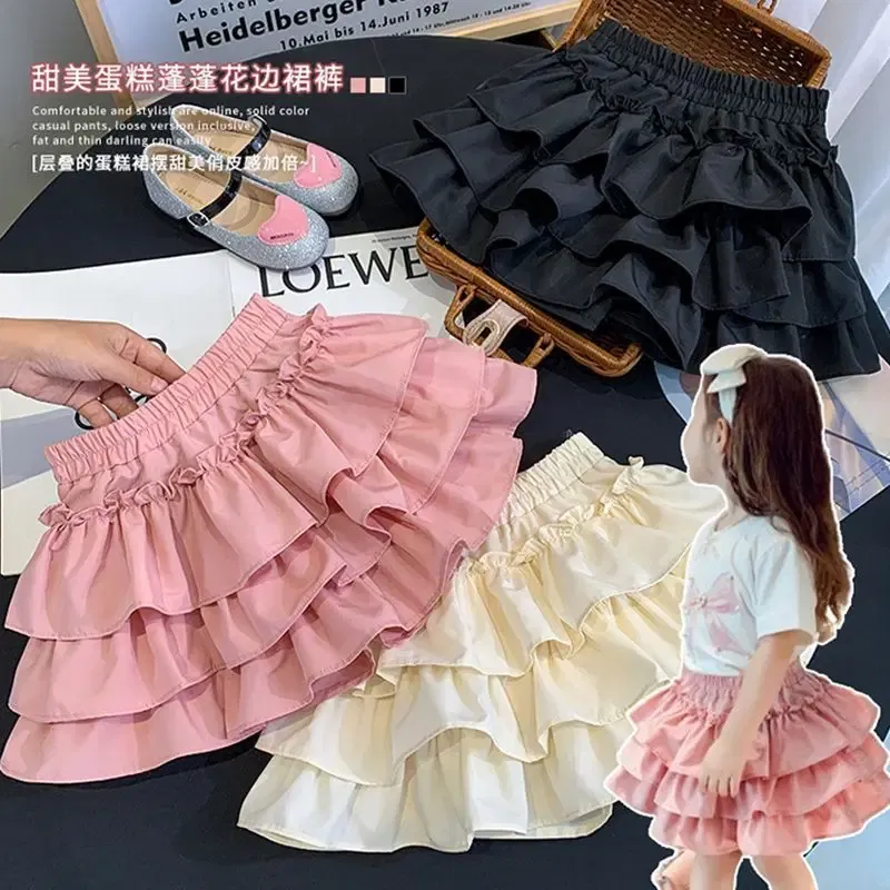Color: Pink, Kid Size: 3T - Children Girls Pleated Cake Skirts Summer 2025 Elastic Waist Infant Babys Girls Bubble Skirts Toddler Kids Girls Princess Skirts