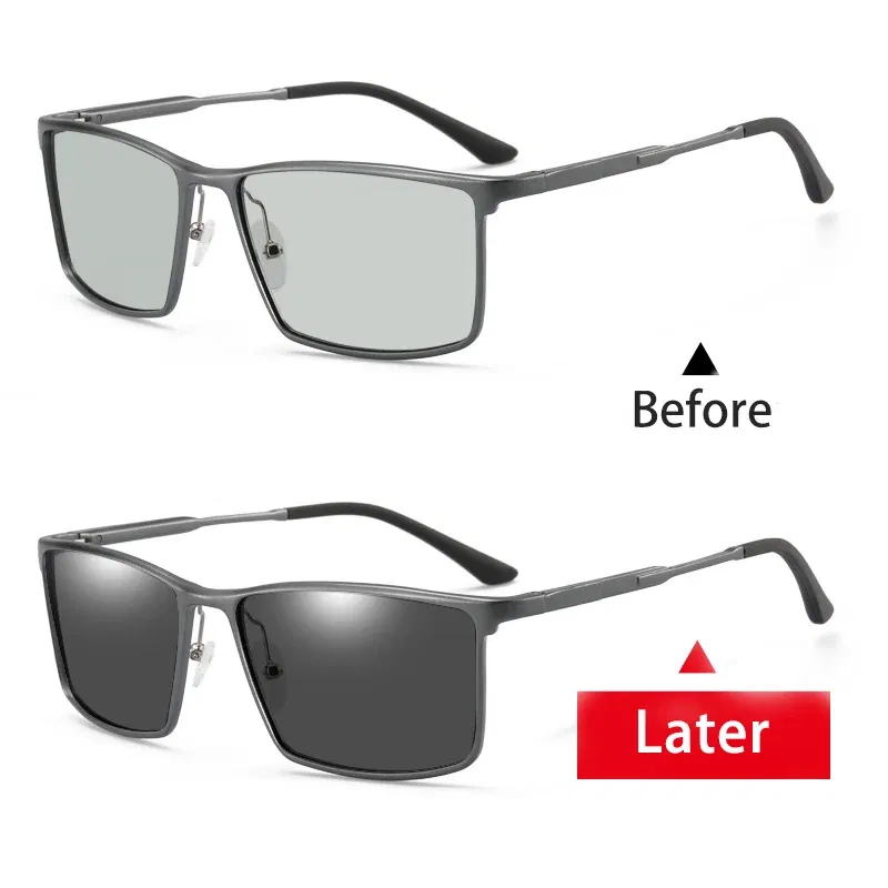 Lenses Color: Blue, Frame Color: green - Myopia Photochromic Sunglasses Diopter Polarized Driving Goggle Men Chameleon Change Color transition Prescription Sun Glasses
