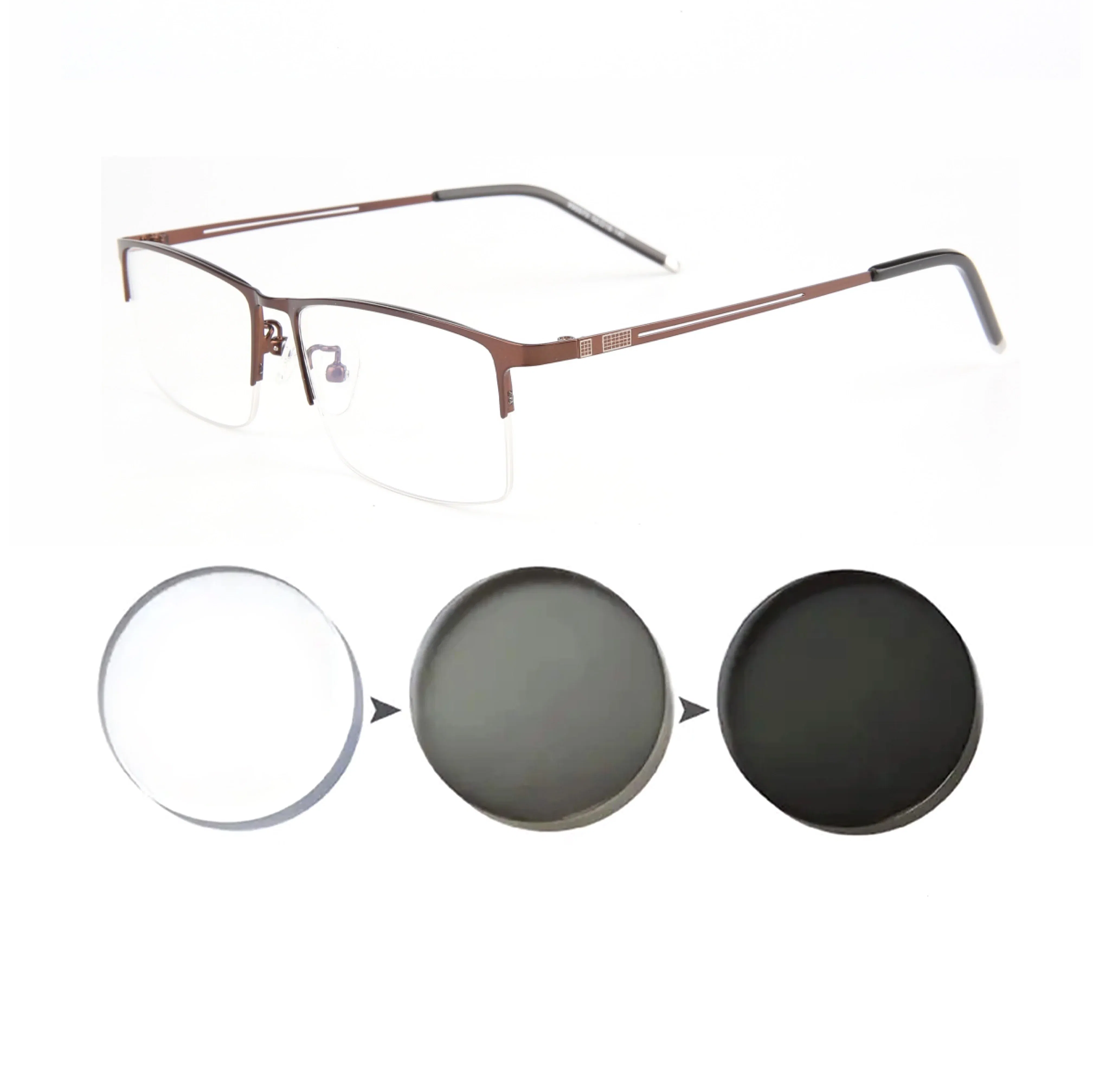 Frame Color: Red, Eye Prescription: +400 - Sun Photochromic Finished Myopia Glasses Women Men Metal Half Frame Chameleon Short-sight Eyewear0 -0.5 -0.75 -1.0 To -6.0