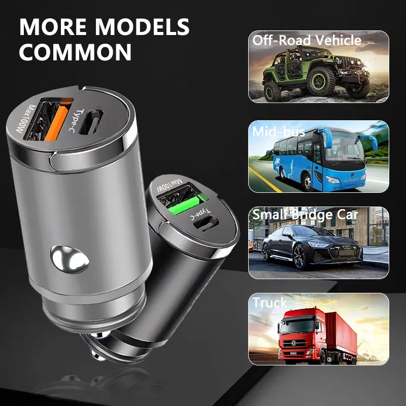 Plug Type: DE - Mini 100W USB Car Charger Dual Ports Pull Ring Fast Charge Type C PD Car Adapter For iphone Samsung Huawei Xiaomi iPad